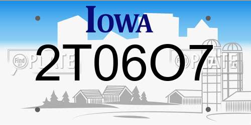 2T06O7 Iowa License Plate