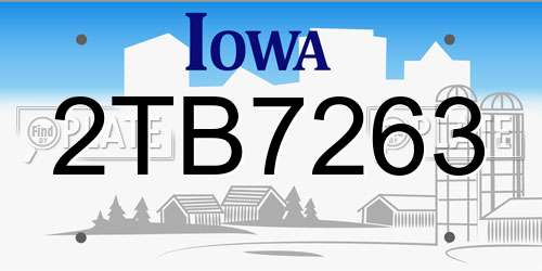 2TB7263 Iowa License Plate