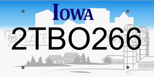 2TBO266 Iowa License Plate