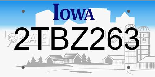 2TBZ263 Iowa License Plate