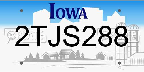 2TJS288 Iowa License Plate