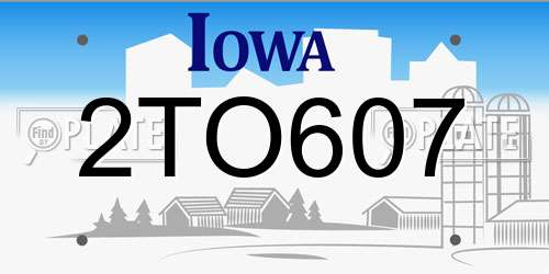 2TO607 Iowa License Plate