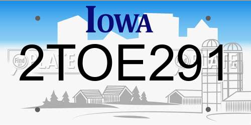 2TOE291 Iowa License Plate