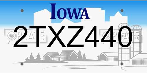 2TXZ440 Iowa License Plate