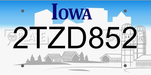 2TZD852 Iowa License Plate
