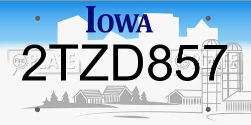 2TZD857 Iowa License Plate