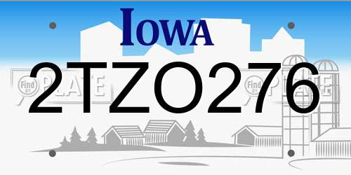 2TZO276 Iowa License Plate