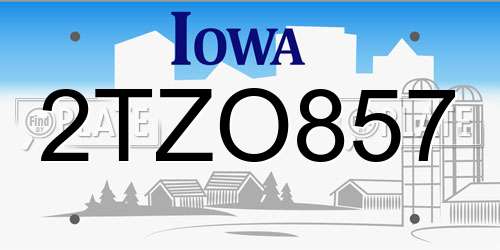2TZO857 Iowa License Plate