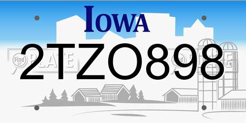 2TZO898 Iowa License Plate