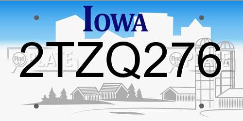 2TZQ276 Iowa License Plate