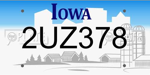 2UZ378 Iowa License Plate