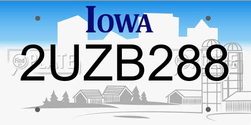2UZB288 Iowa License Plate