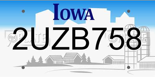 2UZB758 Iowa License Plate