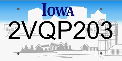 2VQP203 Iowa License Plate