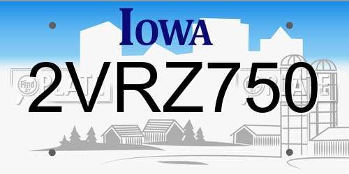 2VRZ750 Iowa License Plate