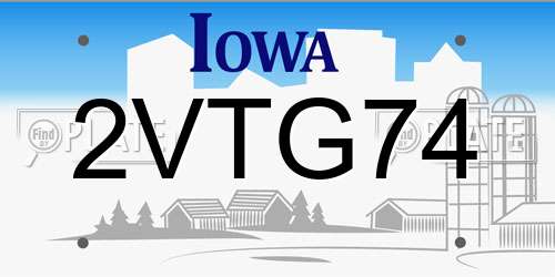 2VTG74 Iowa License Plate