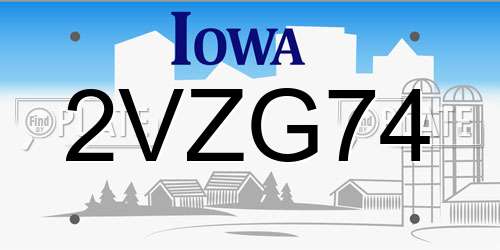 2VZG74 Iowa License Plate