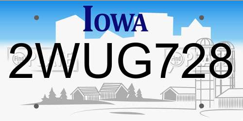 2WUG728 Iowa License Plate