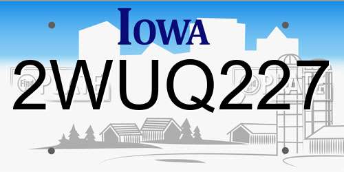 2WUQ227 Iowa License Plate