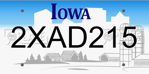 2XAD215 Iowa License Plate