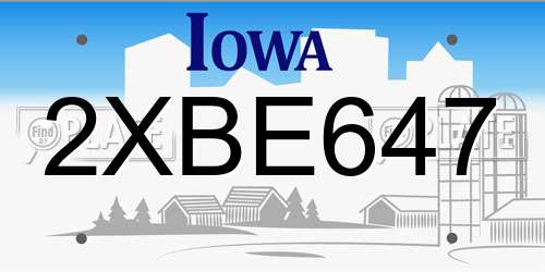 2XBE647 Iowa License Plate