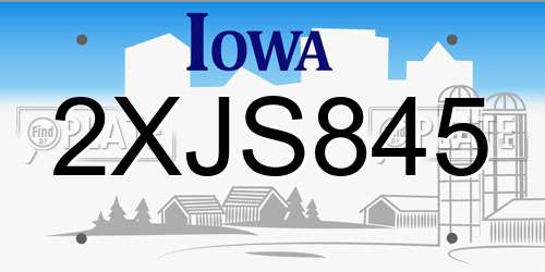 2XJS845 Iowa License Plate