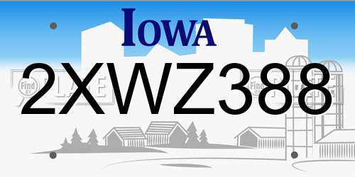 2XWZ388 Iowa License Plate