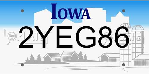 2YEG86 Iowa License Plate