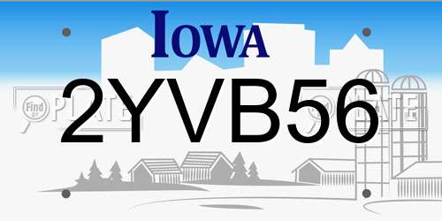 2YVB56 Iowa License Plate