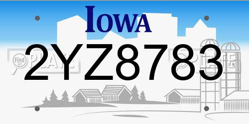2YZ8783 Iowa License Plate