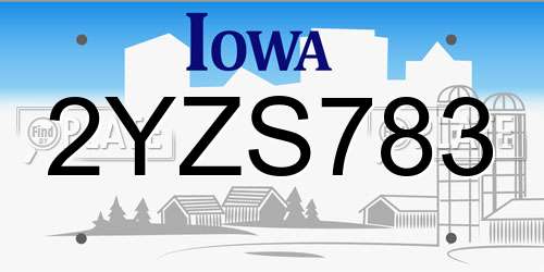 2YZS783 Iowa License Plate