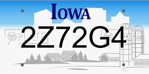 2Z72G4 Iowa License Plate