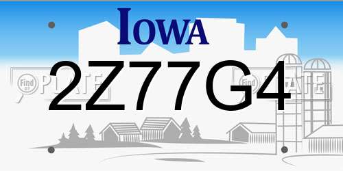 2Z77G4 Iowa License Plate