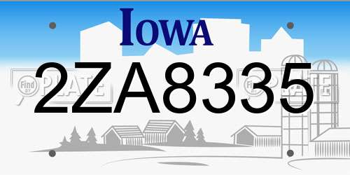 2ZA8335 Iowa License Plate