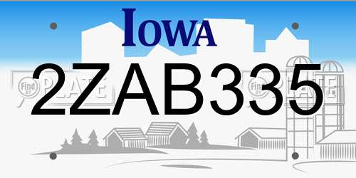 2ZAB335 Iowa License Plate