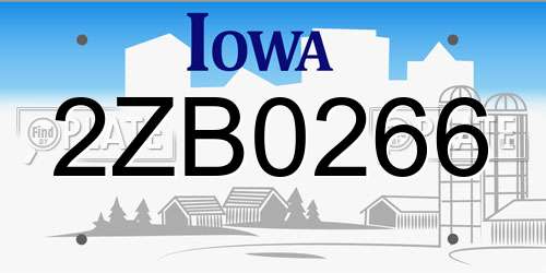 2ZB0266 Iowa License Plate