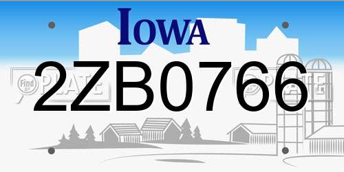 2ZB0766 Iowa License Plate