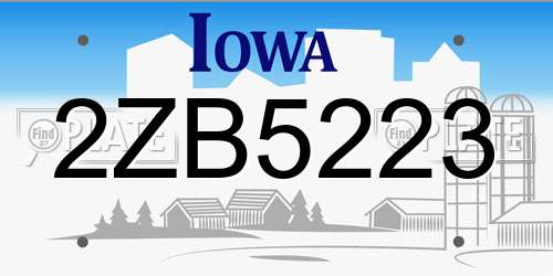 2ZB5223 Iowa License Plate