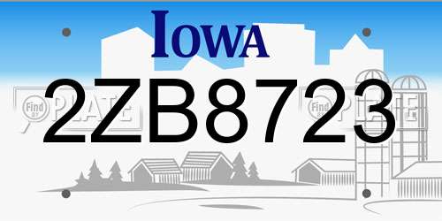 2ZB8723 Iowa License Plate