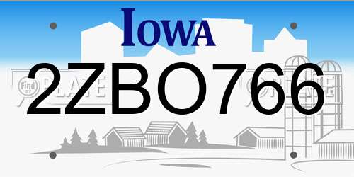 2ZBO766 Iowa License Plate