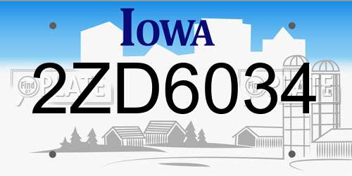2ZD6034 Iowa License Plate