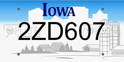 2ZD607 Iowa License Plate