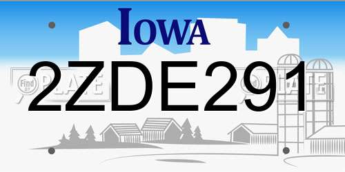 2ZDE291 Iowa License Plate