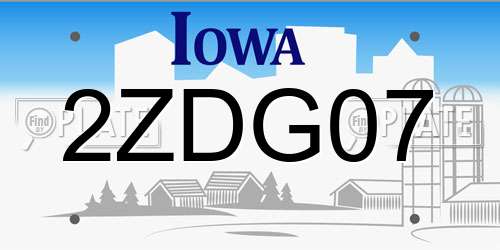 2ZDG07 Iowa License Plate