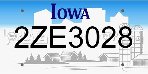 2ZE3028 Iowa License Plate