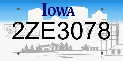 2ZE3078 Iowa License Plate
