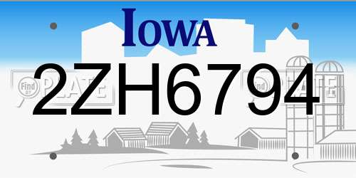 2ZH6794 Iowa License Plate