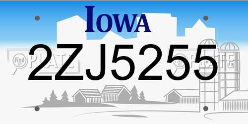 2ZJ5255 Iowa License Plate