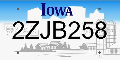 2ZJB258 Iowa License Plate