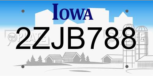 2ZJB788 Iowa License Plate